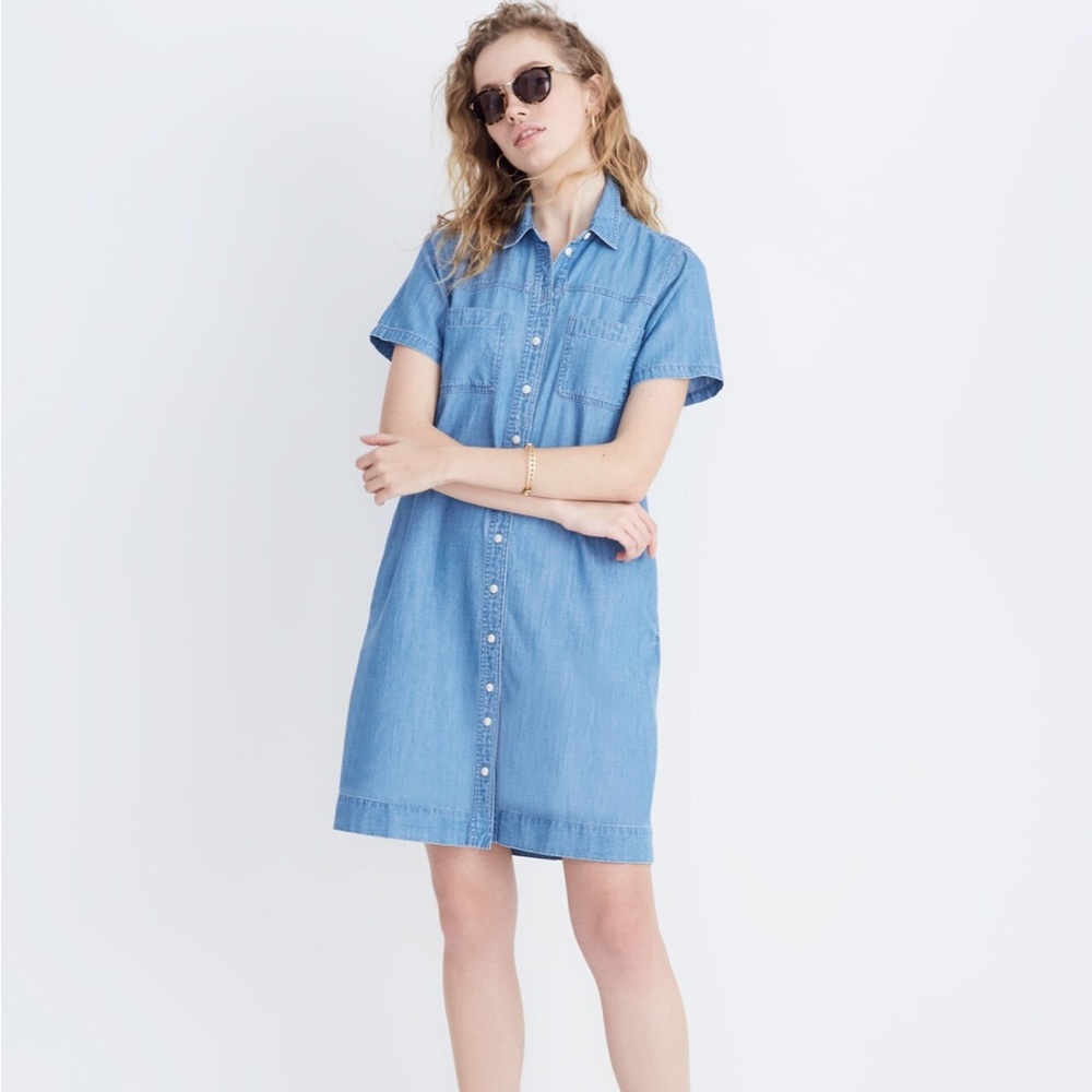 Madewell Denim A-Line Mini Shirtdress in Lansing Wash, Sz Small